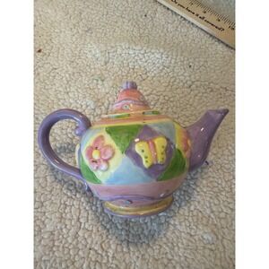 Oneida China Hand Painted Miniature Teapot Butterfly Flower Whimsical Decor